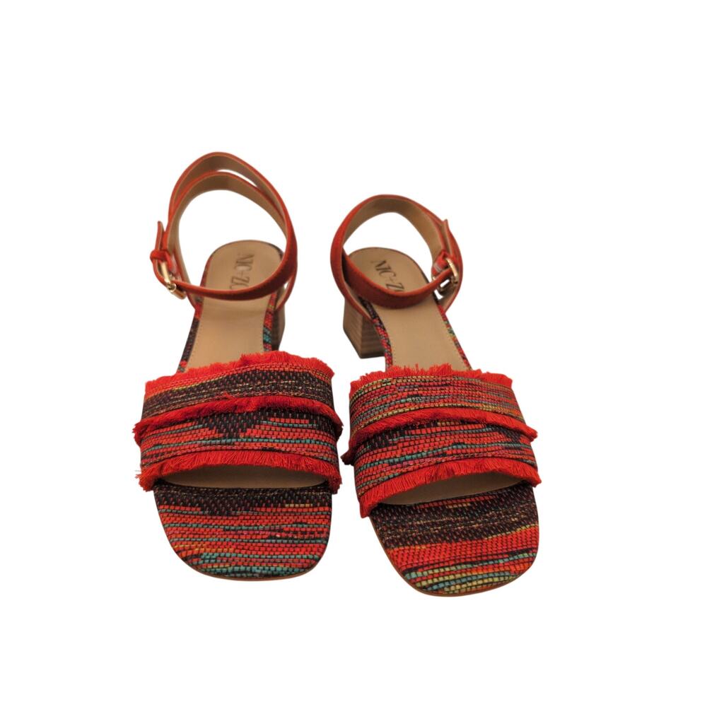 NIC+ZOE Zaria Fringed Canvas Heeled Sandals Size 8.5M Red Black Multicolor - Picture 3 of 6